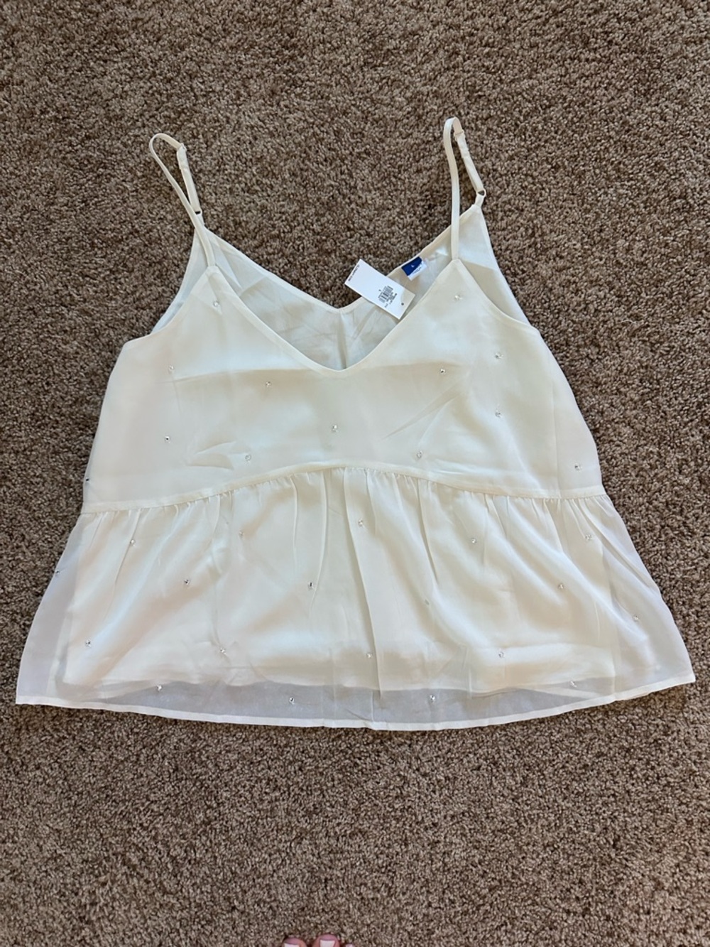 Old Navy Cream Beaded Spaghetti Strap Peplum Camisole